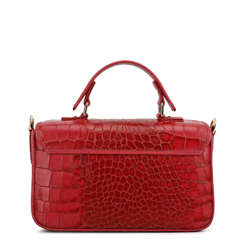 Da Milano Plumberry Small Croco Leather Satchel - Plumberry for Women | Best Price UAE